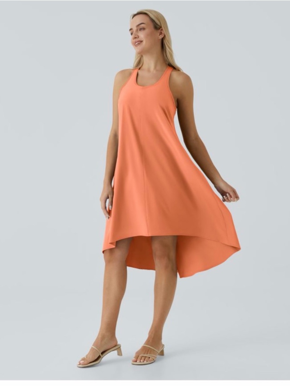 HALARA Coral Orange High-Low Sleeveless Dress